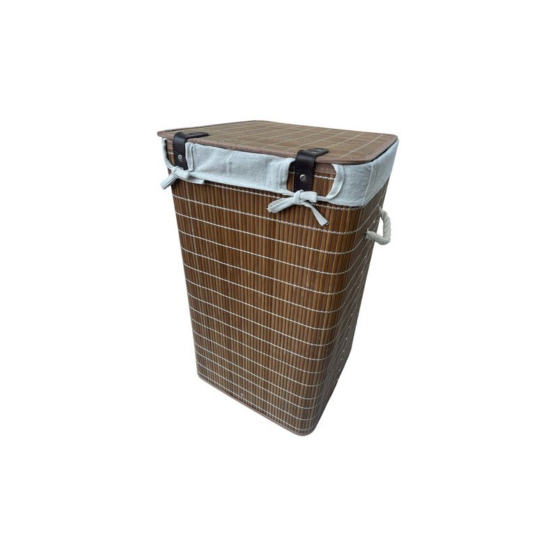 Tradineur - Cesto plegable cuadrado de bambú para ropa sucia, 1  compartimento, incluye asas, tapa y bolsa de tela extraíble y la