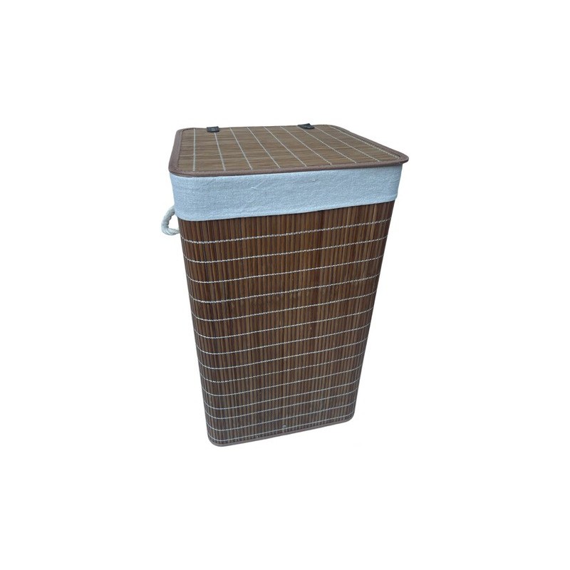 Cesto plegable de bambú para ropa sucia con tapa y forro de tela extraíble  [mediano] marrón rectangular de piel sintética S6742PUBR-2
